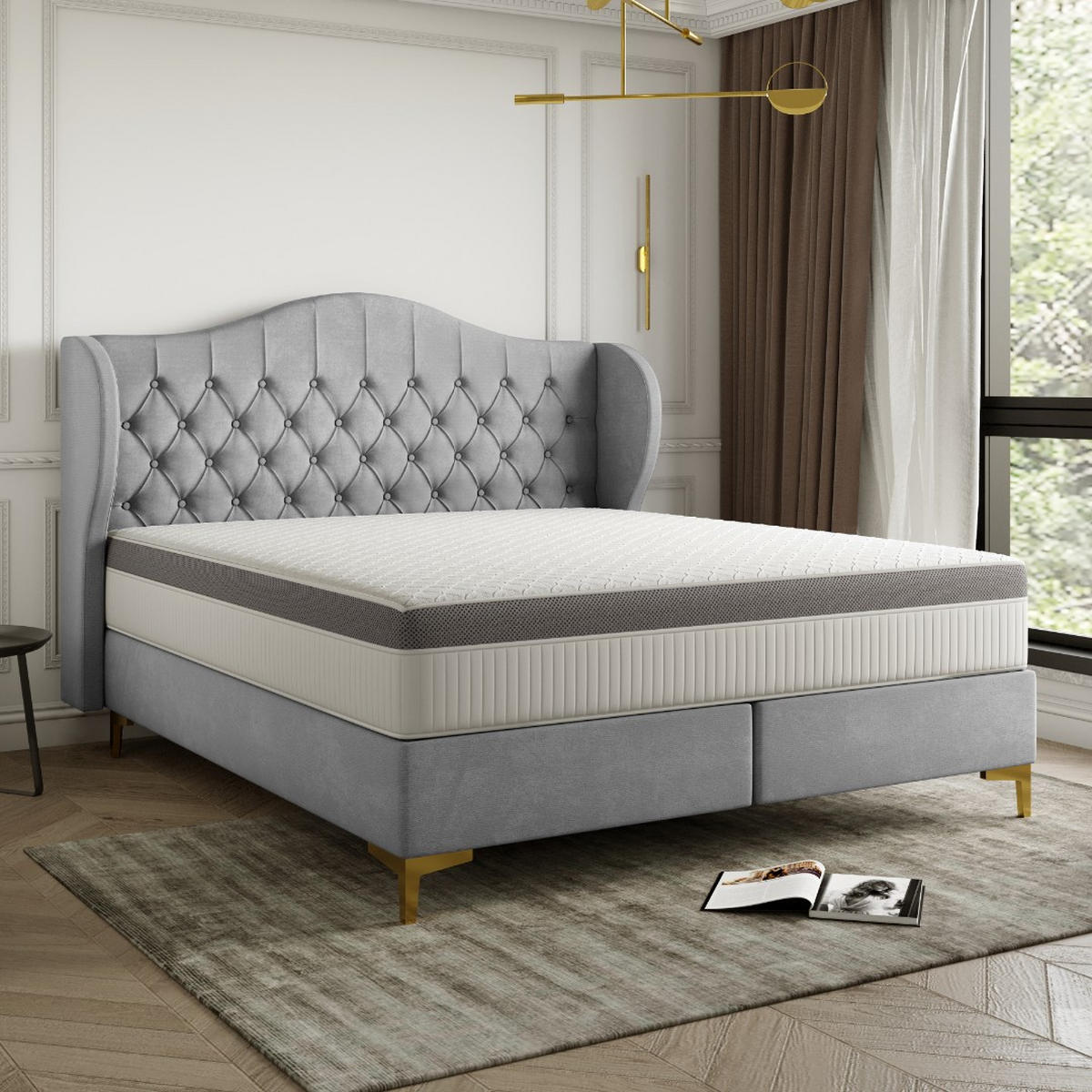BETT mit Taschenmatratze LEGEND, Whisper-Stoff Grau 160x200 cm - Grau, Holz/Textil (160/200cm) - Kaiser Möbel
