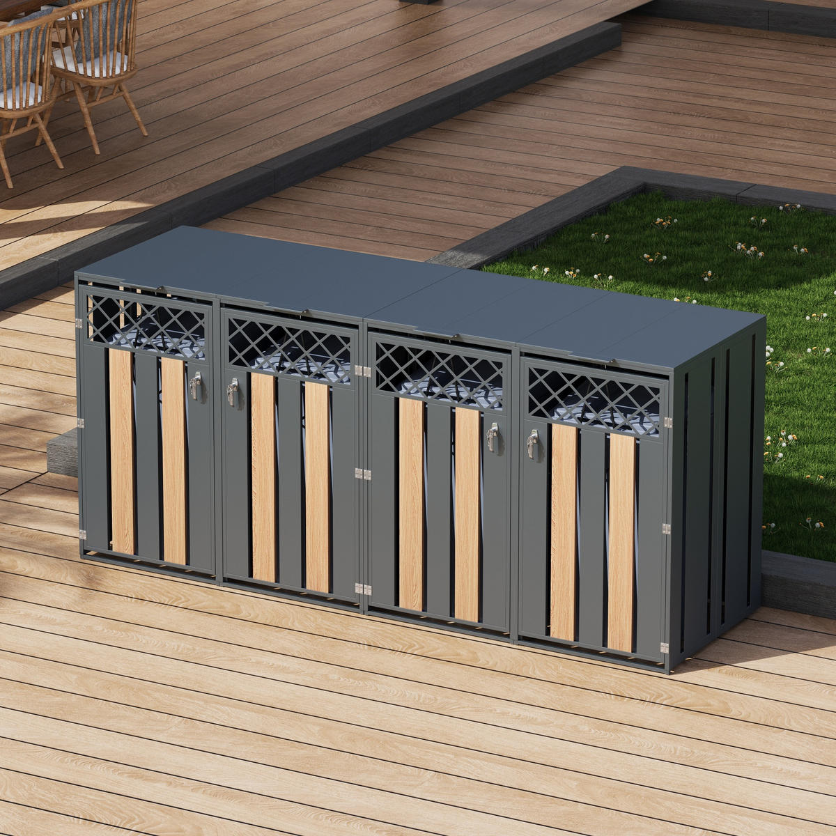 MÜLLTONNENBOX 2 Türen abschließbar Klappdeckel Lüftung - Multicolor, Metall (160/249/264cm) - FLIEKS