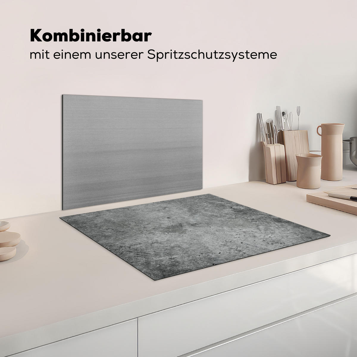 HERDABDECKPLATTE Beton - Schiefer - Grau -Betonstruktur Herdabdeckung Induktionsfeld 65x52 cm - Grau, Kunststoff (65/52/0.2cm) - MuchoWow