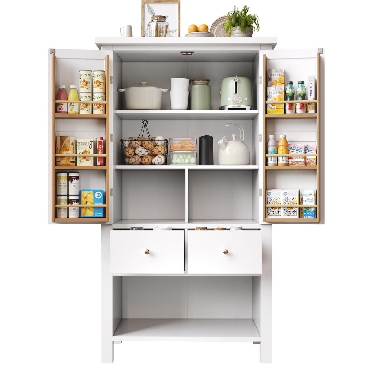 BUFFET 80/40/140 cm in Weiß mit 5 Schubladen und 2 Türen - Weiß, Holzwerkstoff (80/140/40cm) - Flora Grace