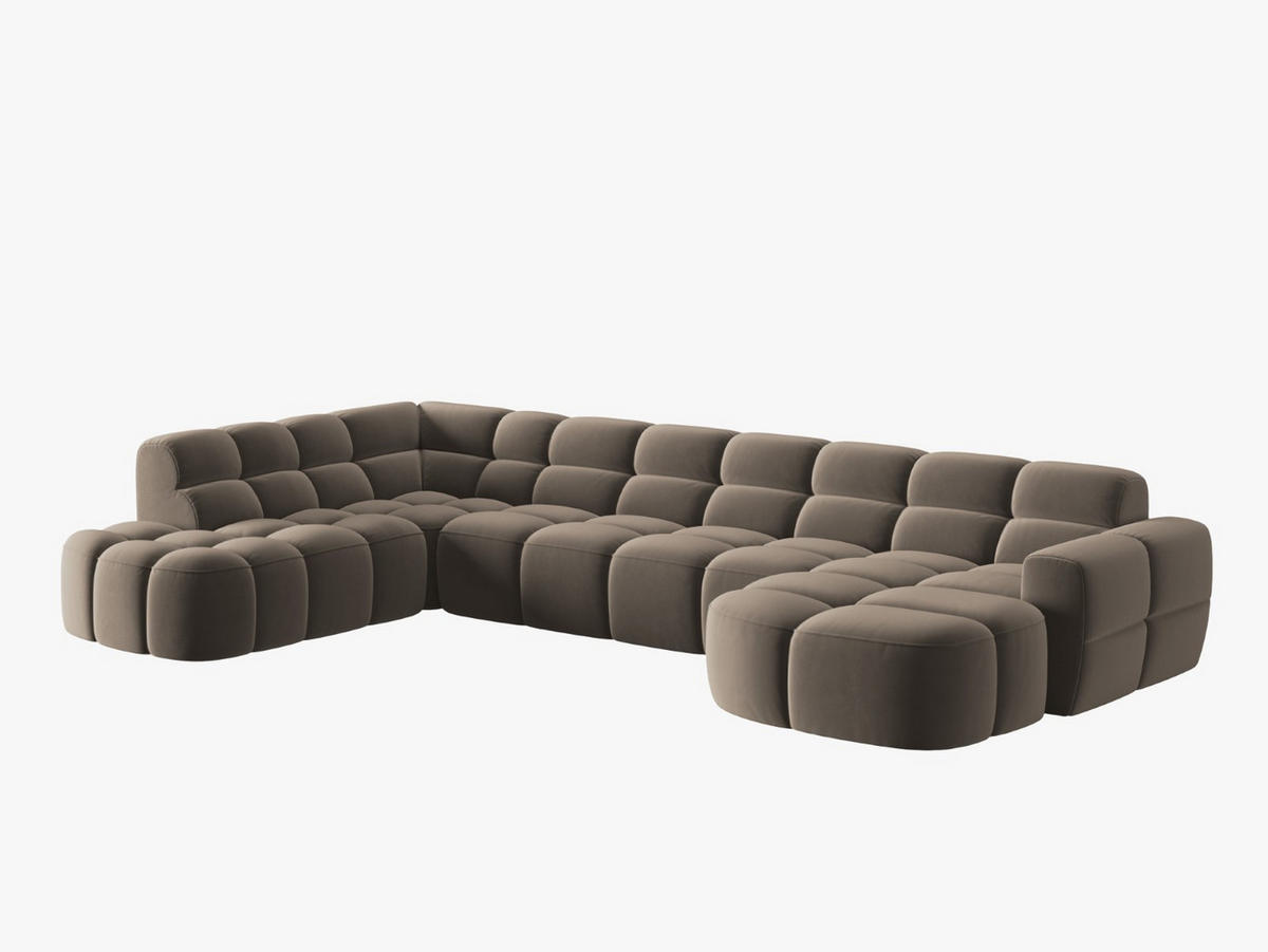PANORAMASOFA links Lisa aus Samt hellbraun 7 Sitzplätze - Hellbraun, Textil (234/77/387cm) - Micadoni