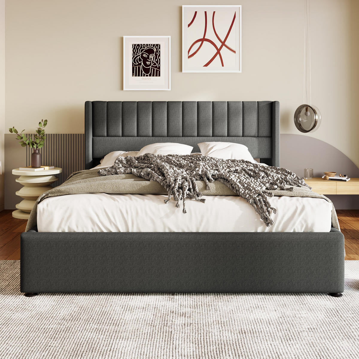 POLSTERBETT Stauraumbett 160/200 cm grau mit hydraulischem Bettkasten - Grau, Textil (160/200cm) - OKWISH