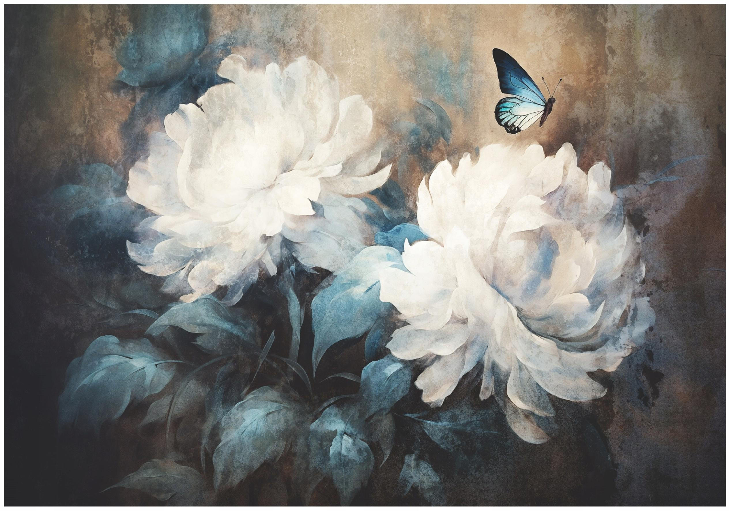 FOTOTAPETE Blumen Beton Vintage Schlafzimmer 200x140 - Beige, Papier (200/140cm) - Wallarena