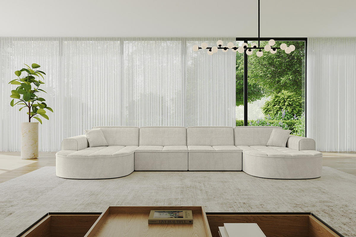 WOHNLANDSCHAFT TARO-U2 - 388x171x79,5 cm Creme - Hellgrau/Creme, Holzwerkstoff/Textil (388/79.5/171cm) - ALTDECOR