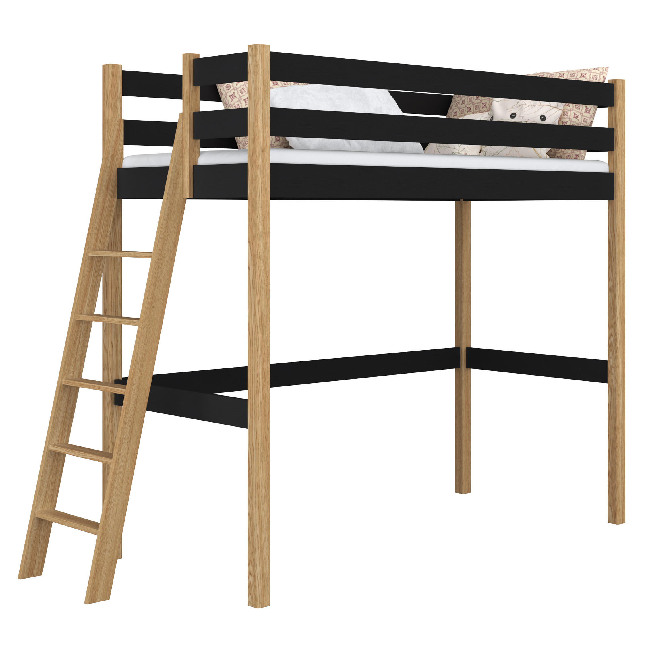 N-Wood Hochbett Eiche Artisan, Schwarz 100x200 cm