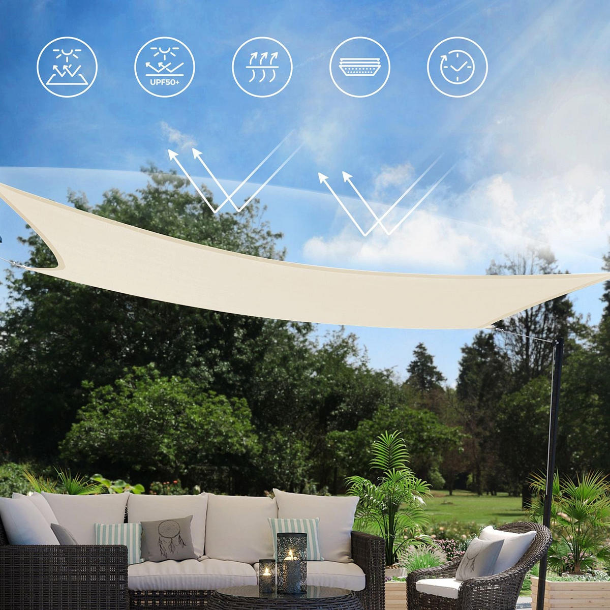 SONNENSEGEL 5 X 5 M - Beige, Textil (500/500cm) - Hansiro