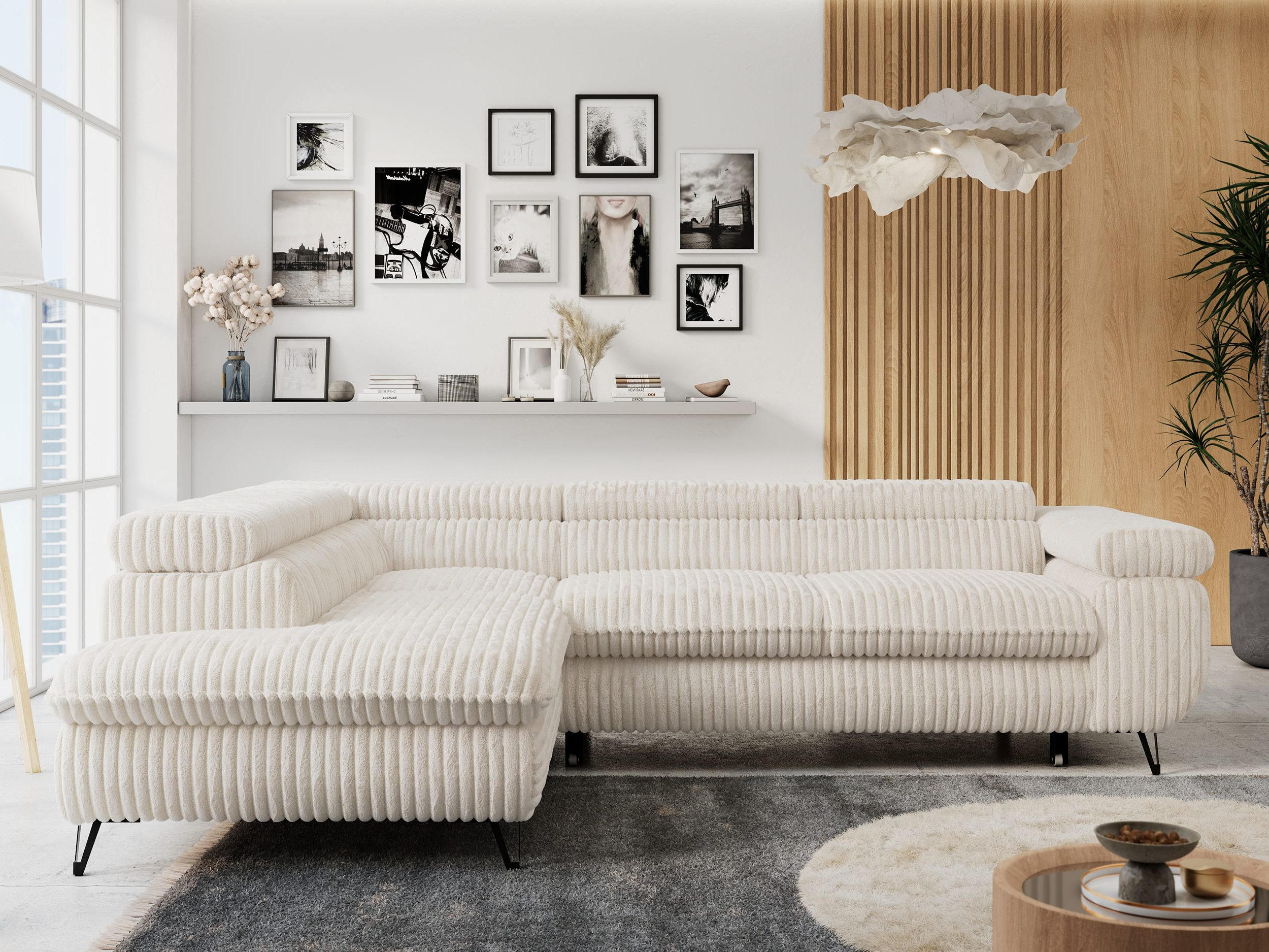ECKSOFA PETER L Beige Cord - Links Seite - Beige/Schwarz, Textil/Metall (208/273cm) - MKS