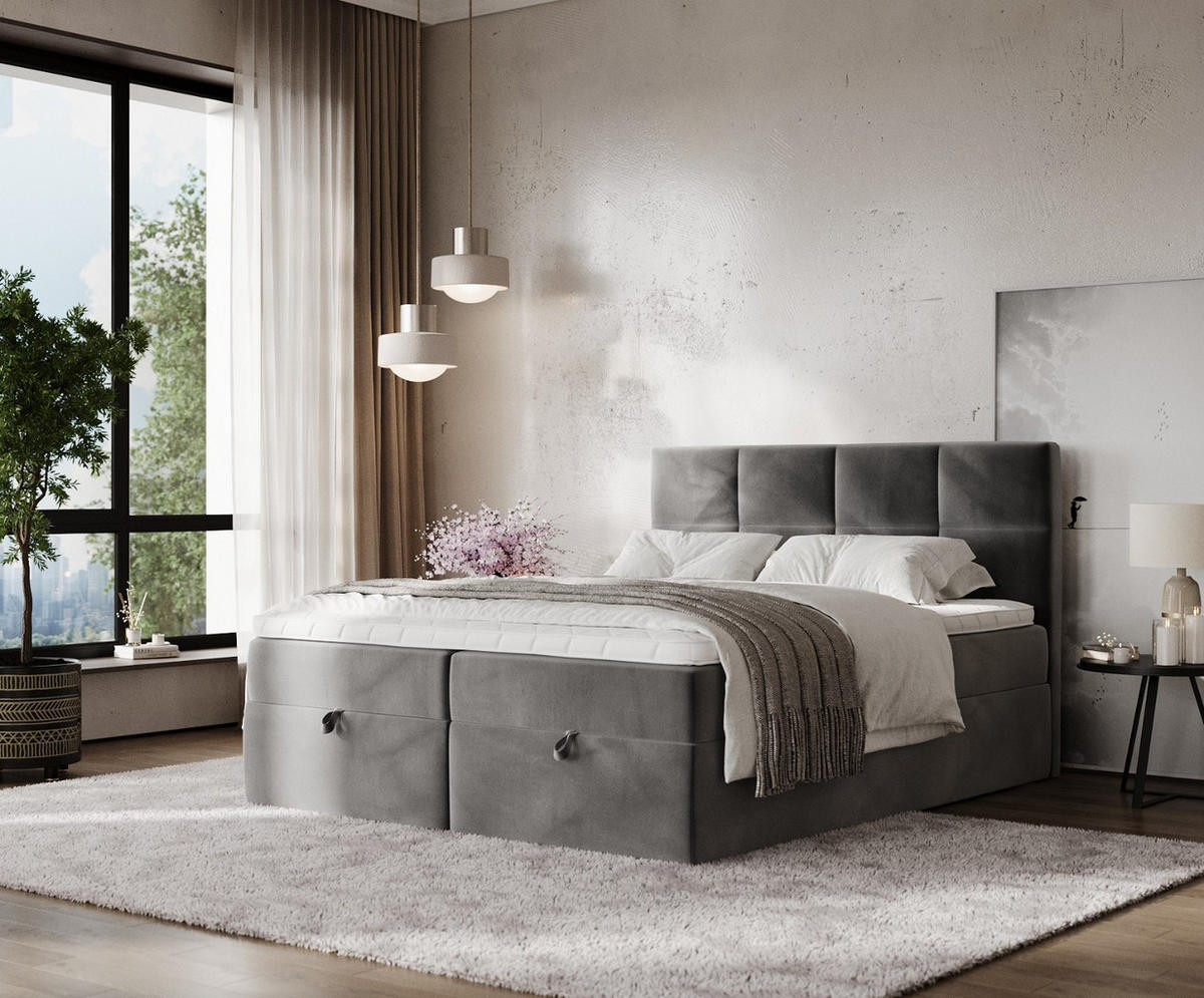 BOXBETT Velto 180/200 cm Grau im Kronos Stoff - Schwarz/Grau, Holz/Holzwerkstoff (180/200cm) - AltaBeds