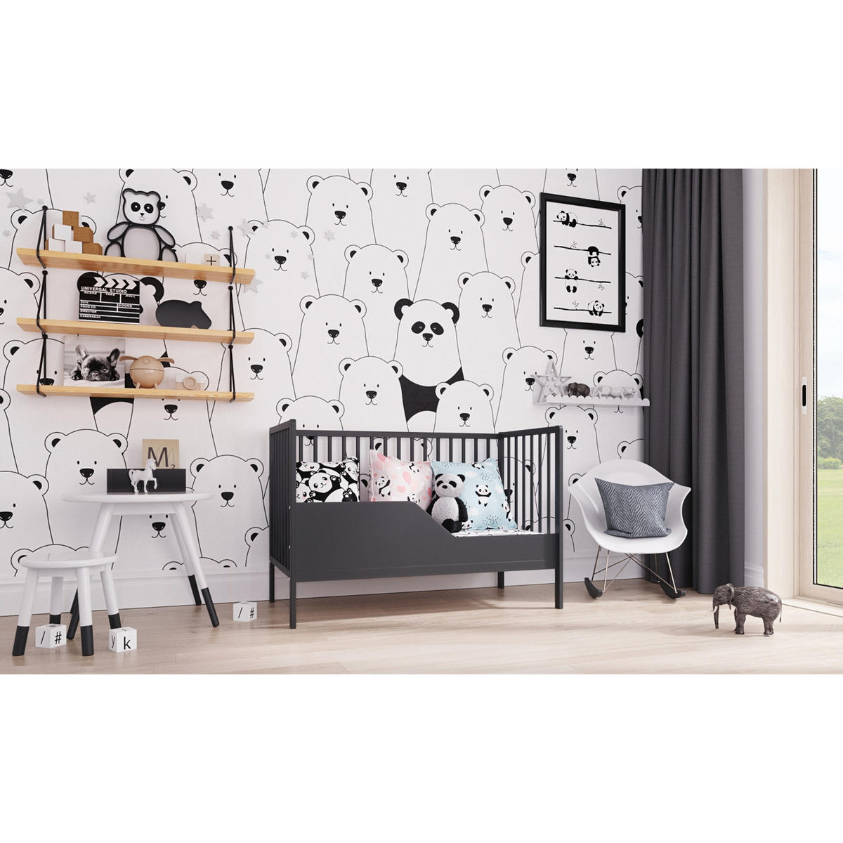 BABYBETT Anna, Mitwachsendes, Anthrazit - Anthrazit, Holz (60/120cm) - Premiers Moments