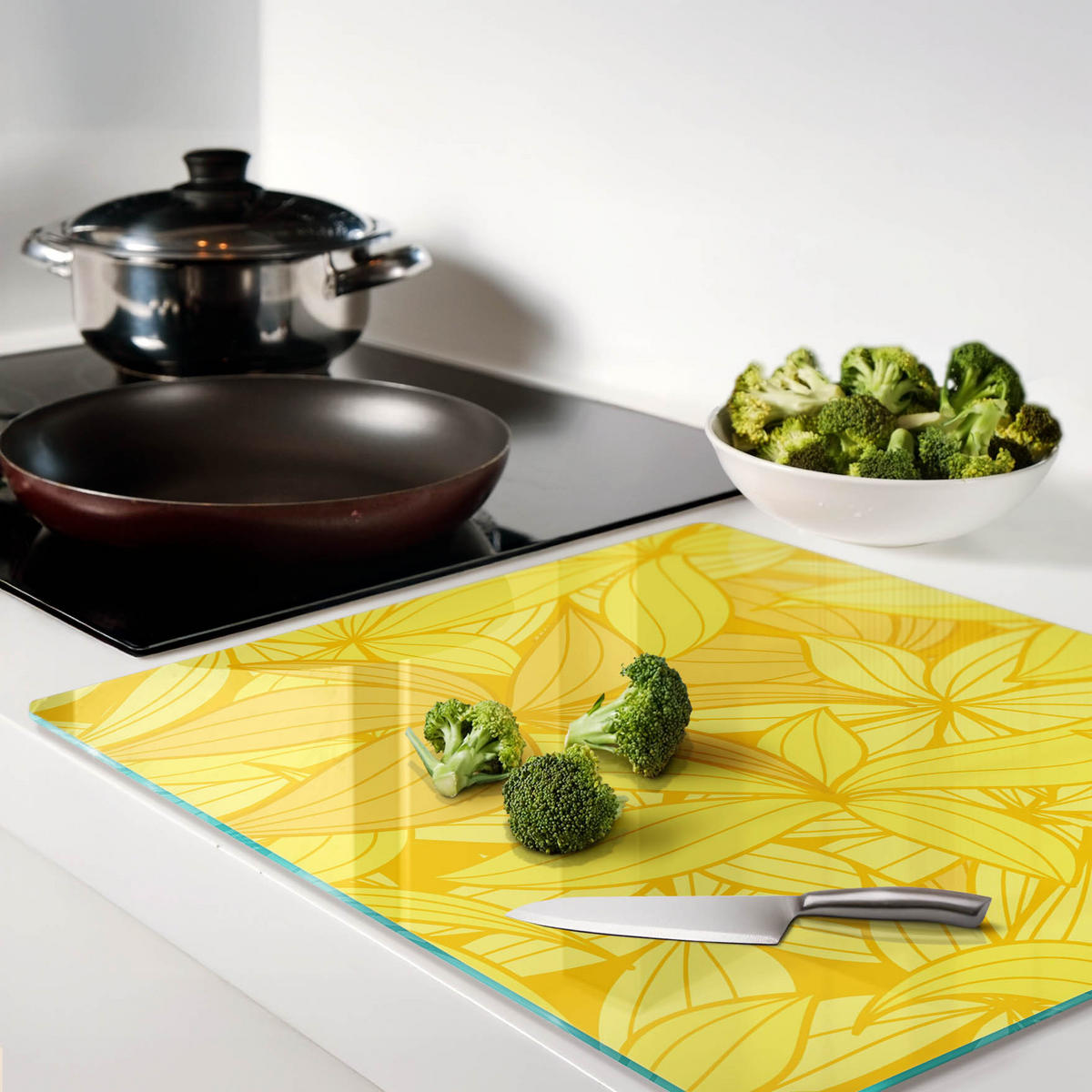 GLASPLATTE 60x52 cm Gelbe Blumen - Gelb, Glas (60/0.4/52cm) - TULUP