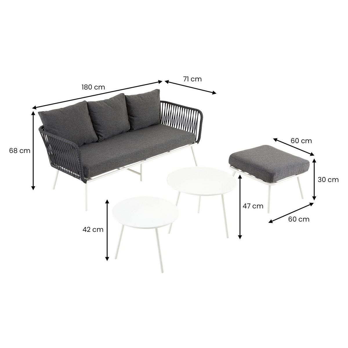 GARTENLOUNGE MYKONOS - Weiß/Grau, Metall - IDIMEX