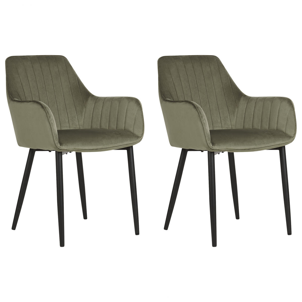 ESSZIMMERSTUHL 2er-Set Samtstoff olivgrün Wellston - Schwarz/Grün, Textil (60/84/61cm) - Beliani