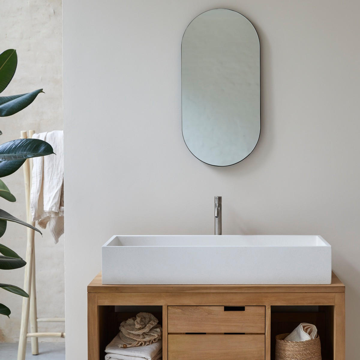 WASCHBECKEN Pegase Weiß aus Terrazzo - Weiß, Stein (90/15/39cm) - Tikamoon