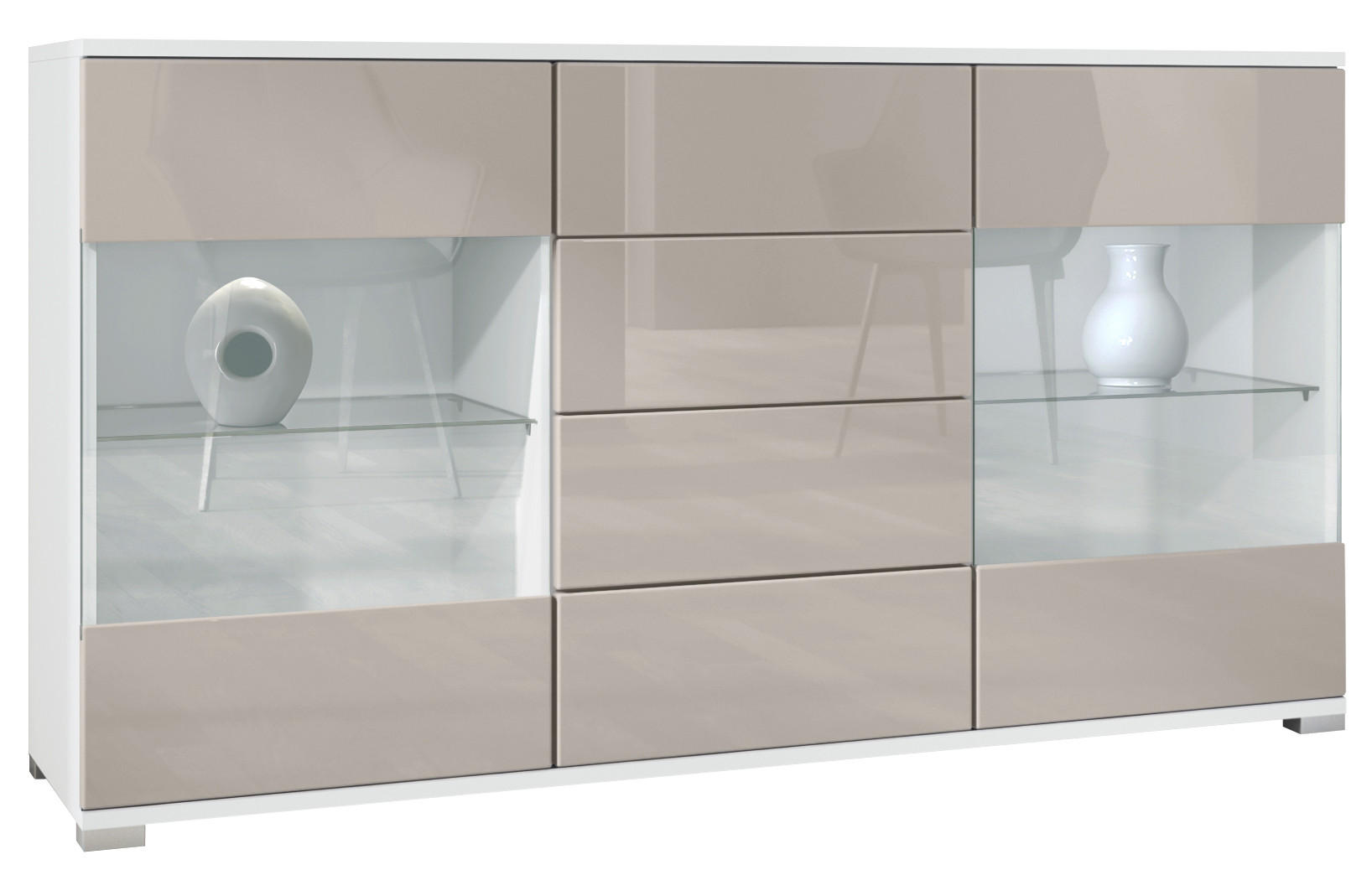 SIDEBOARD Bari Sandgrau Hochglanz - Sandfarben, Holzwerkstoff (138.5/75.5/35cm) - Vladon