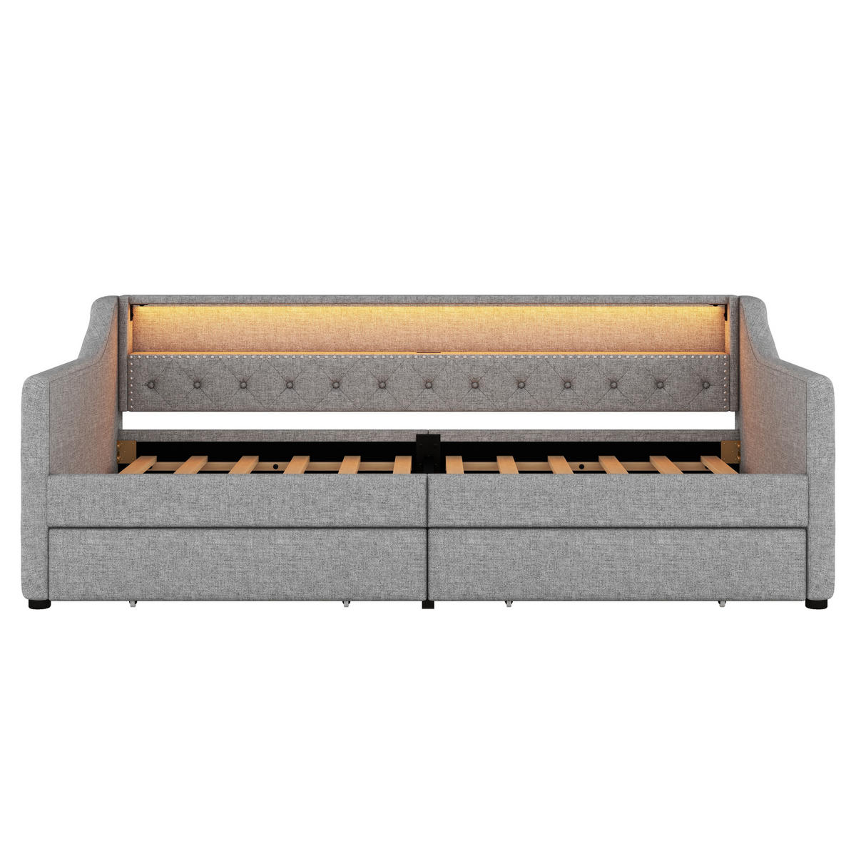TAGESBETT 90/200 cm DE-04861, mit LED und 2 Schubladen in Grau - Grau, Holzwerkstoff (90/200cm) - ComfortXL