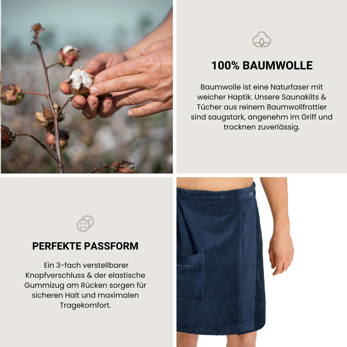 SAUNAKILT Turin Herren - 46-54 - Dunkelblau - Dunkelblau, Textil (55/150cm) - SCHIESSER