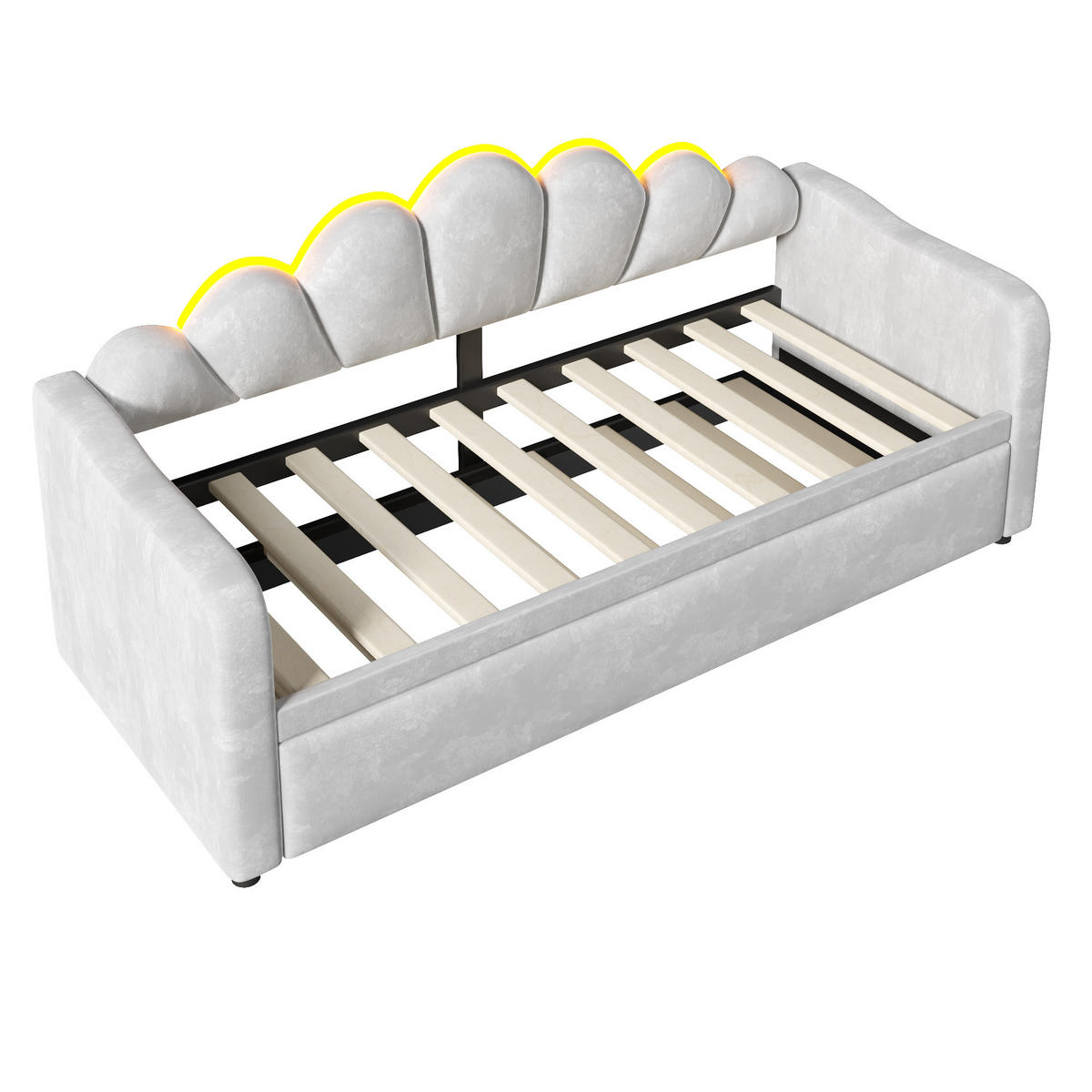 POLSTERBETT 90/200 cm in Grau mit Ausziehfunktion und LED - Grau, Holzwerkstoff/Textil (90/200cm) - WISHDOR