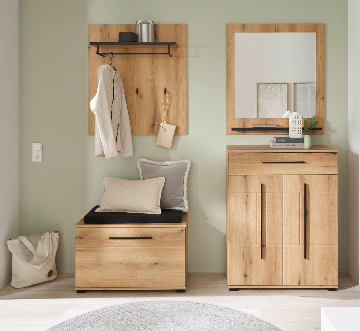 WANDSPIEGEL Evoke Eiche 79 x 89 cm, Garderobenspiegel mit Ablage - Eichefarben, Glas/Holzwerkstoff (79/89/10cm) - Furn.Design