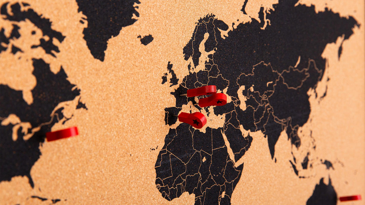 KORKTAFEL WELTKARTE, lackierter Holzrahmen, SCHWARZ, 60x40 cm - Braun, Holz (60/40/2cm) - ALLboards