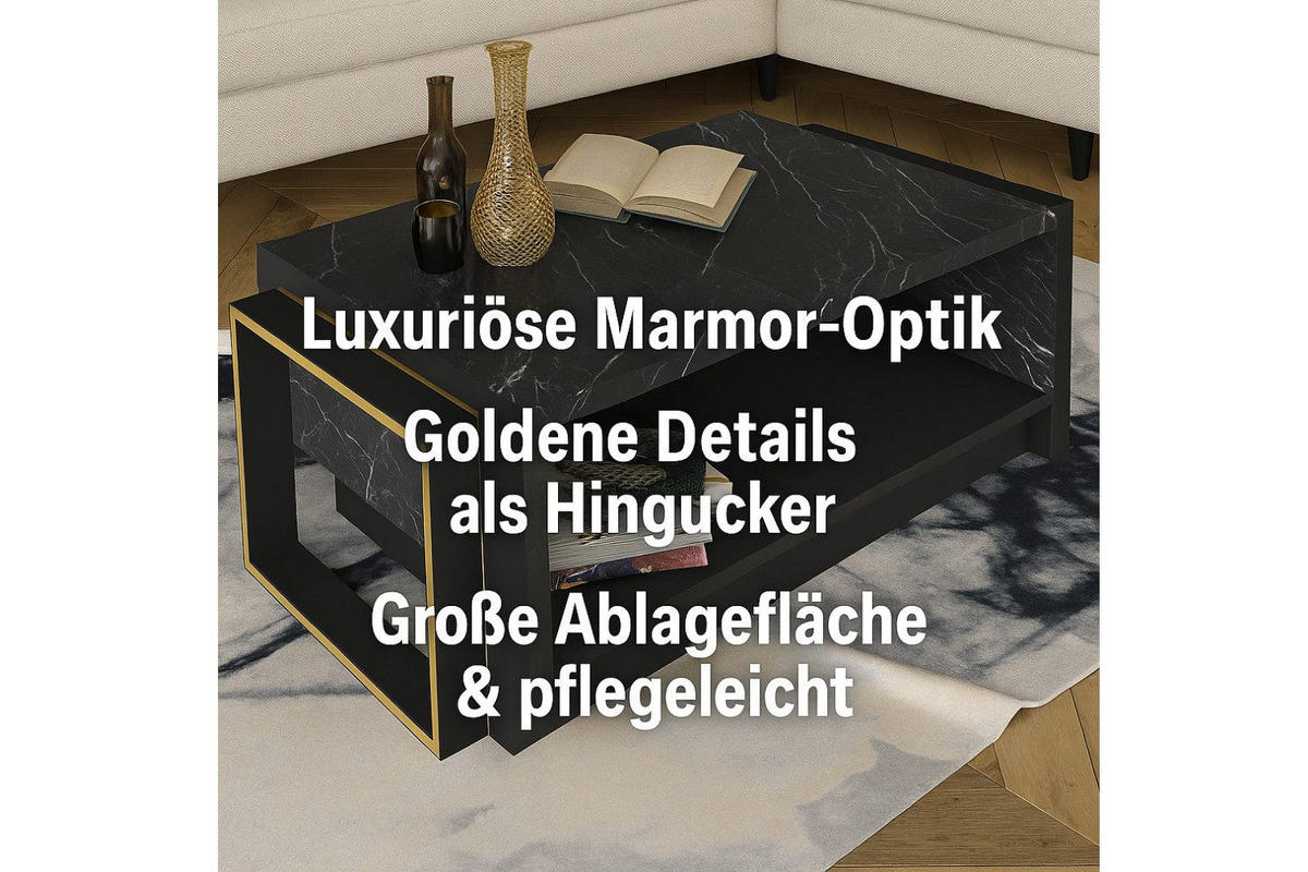 COUCHTISCH Braun/Dunkelgrau, Gold-Akzent Wohnzimmertisch - Weiß, Holzwerkstoff (60/107/41cm) - Ibonto