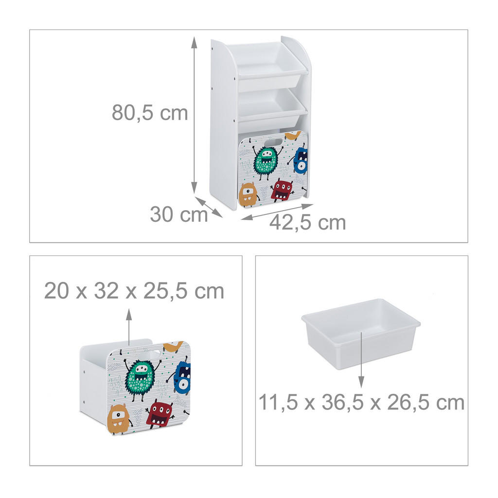 Thumbnail - Relaxdays Kinderregal, Weiß, Holzwerkstoff, Holz, Kunststoff, 42.5x80.5x30 cm, Kinder- & Jugendzimmer, Kindermöbel, Kind...