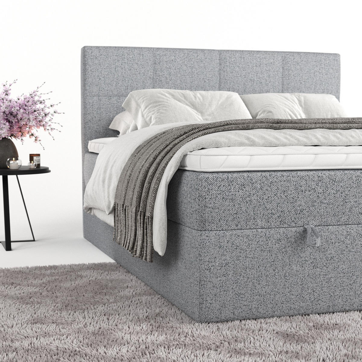 BOXBETT Velto 200/200 cm Grau im Riva Stoff - Schwarz/Grau, Holz/Holzwerkstoff (200/200cm) - AltaBeds