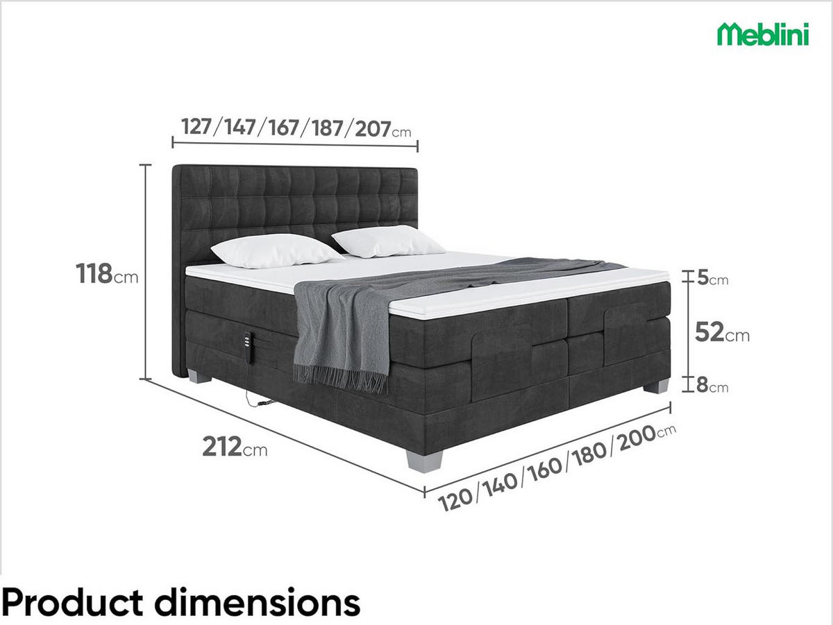 BOXSPRINGBETT Edison - Silberfarben/Schwarz, Textil (180/200cm) - Meblini