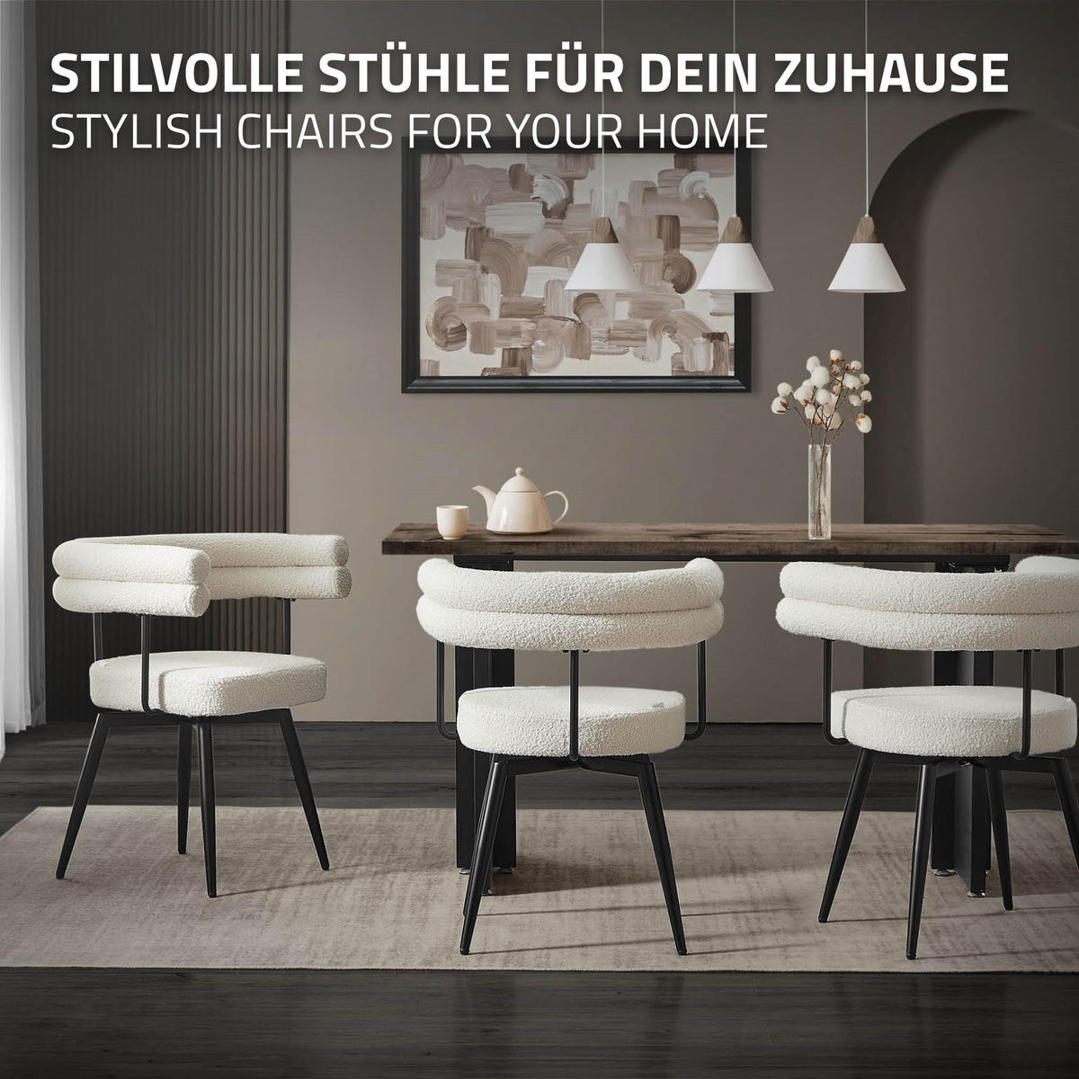 JÍDELNÍ ŽIDLE otočné, sada 4 ks, béžová látka Teddy - černá/béžová, kov/textil (63/75/55cm) - ML-DESIGN