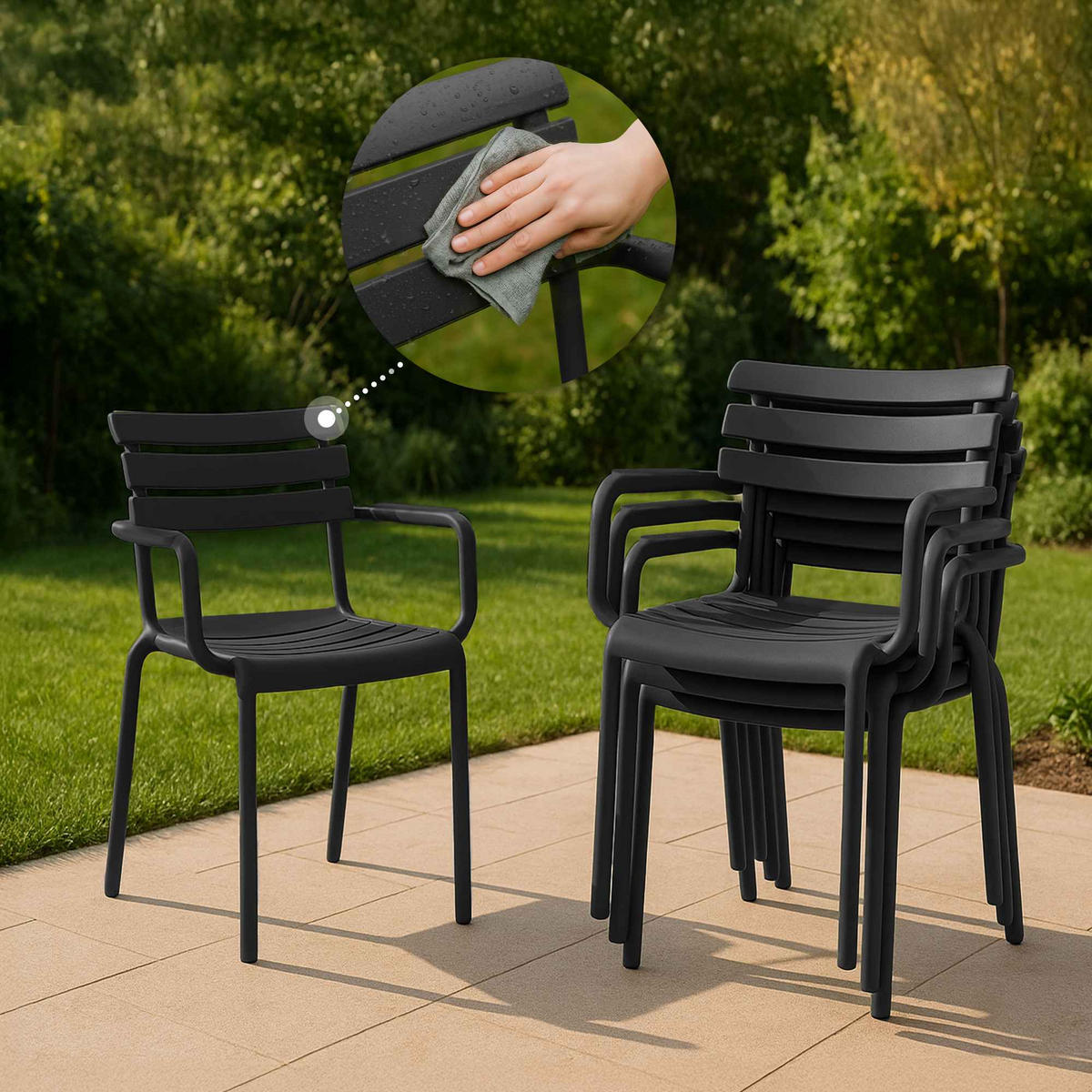 GARTENSTUHL Kunststoff Schwarz - Schwarz, Kunststoff (58/85/59cm) - CLP