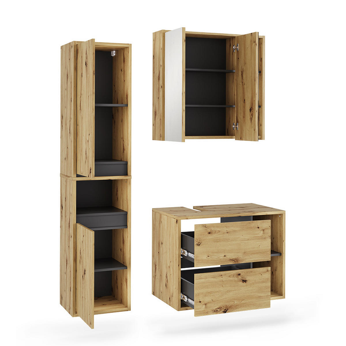 SADA KOUPELNOVÉHO NÁBYTKU Viola Artisan/šedá - šedá/světle šedá, kompozitní dřevo (80/60/46cm) - Vicco