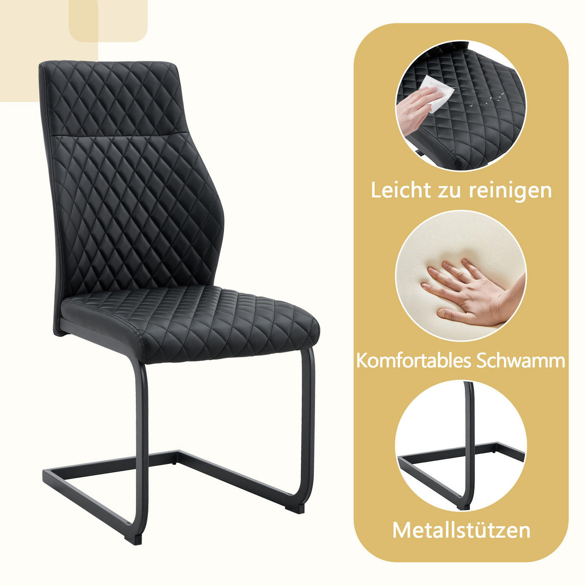 ESSGRUPPE DE-39424 5-teilig, mit doppelter Ablage und 4 Stühlen Schwarz - Schwarz, Metall (107/75/107cm) - ComfortXL
