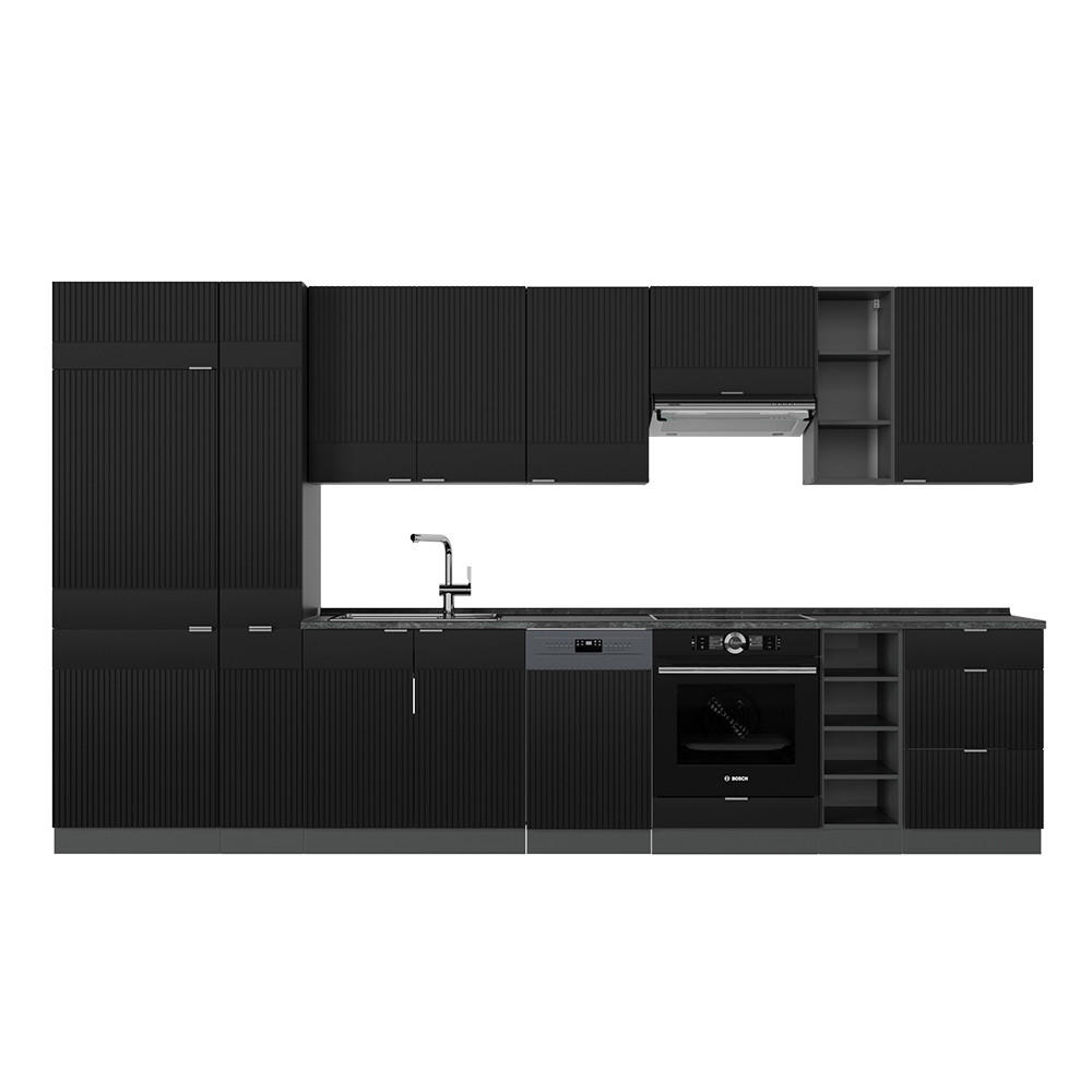 KÜCHENZEILE Fame-Line, Schwarz gestreift/Anthrazit, 355 cm, AP Anthrazit - Anthrazit/Schwarz, Holzwerkstoff (355/81.6/60cm) - Vicco