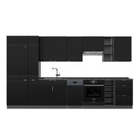 KÜCHENZEILE Fame-Line, Schwarz gestreift/Anthrazit, 355 cm, AP Anthrazit - Anthrazit/Schwarz, Holzwerkstoff (355/81.6/60cm) - Vicco