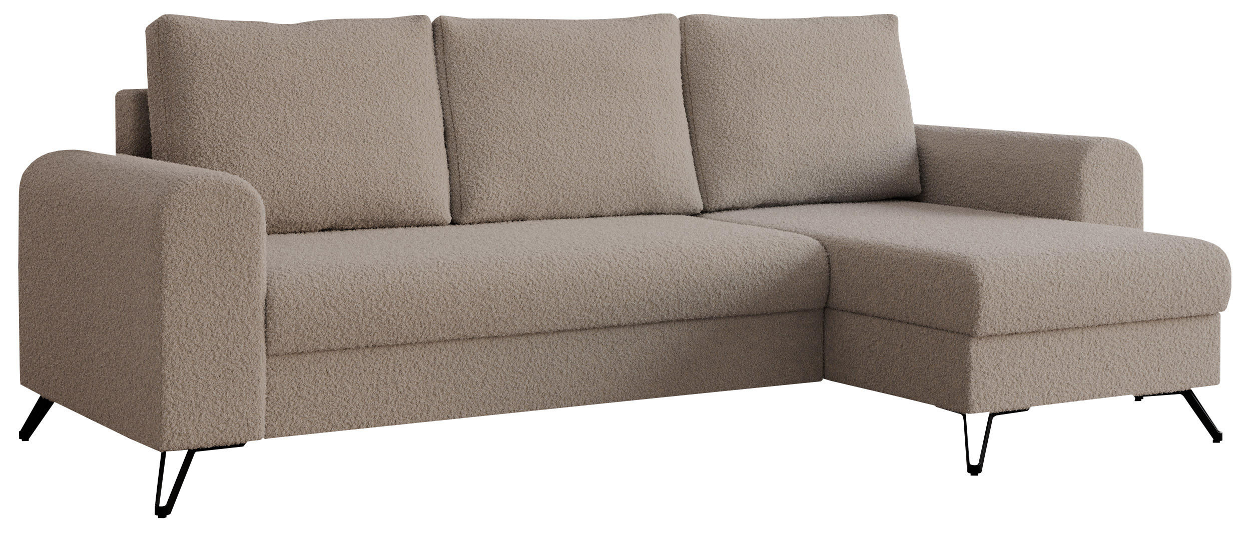 ECKSOFA Hugo Boucle Hellbraun - Hellbraun/Schwarz, Textil/Metall (242/140cm) - MKS