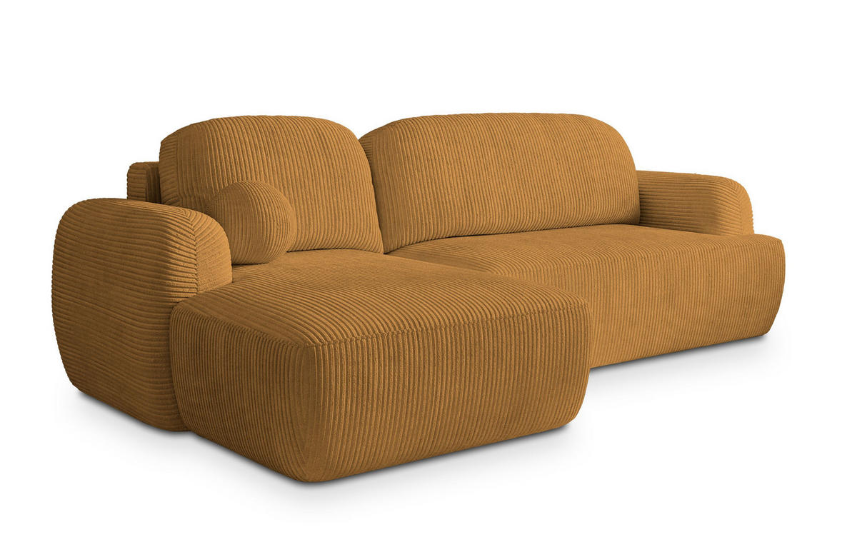 ECKSOFA MODENZA P L-S Gelb Kordstoff mit Schlaffunktion - Gelb, Holz (266/148cm) - MASSENO