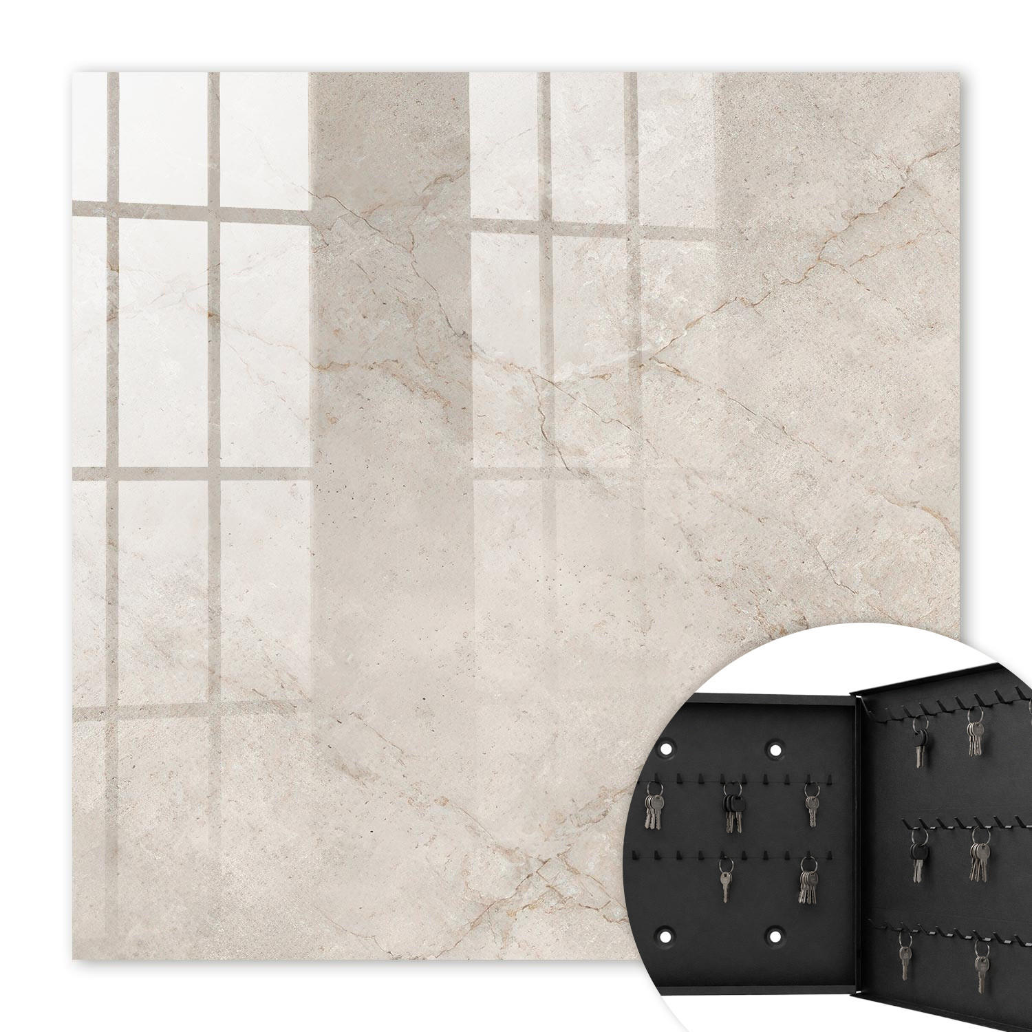 SCHLÜSSELBOX Schwarz 30x30 cm- Türöffnung nach rechts - Subtile Eleganz - Beige, Metall (30/30/5cm) - TULUP