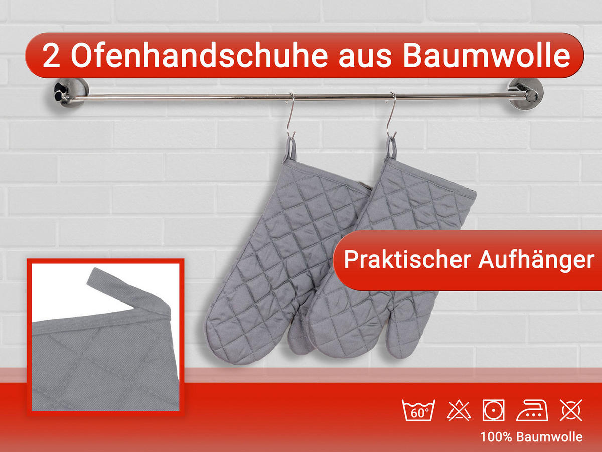 OFENHANDSCHUHE, 18x28 cm, 100% Baumwolle, Grau - Grau, Textil (18/28cm) - Zollner