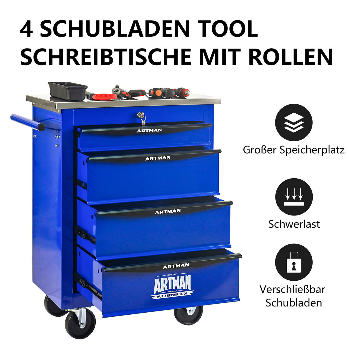 KOMBINATIONSKOFFER – 4 Schubladen, blau - Multicolor, Metall (34.5/78/62.5cm) - DCA