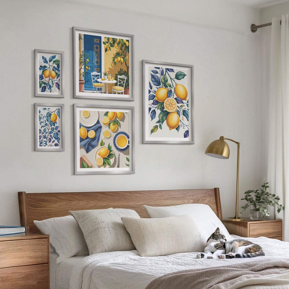 BILDER SET 5er Set - 50x50 cm & 20x30 cm & 40x60 cm Silberner Rahmen - Grüne Oliven, Eukalyptus - Silberfarben, Kunststoff (40/60cm) - TULUP