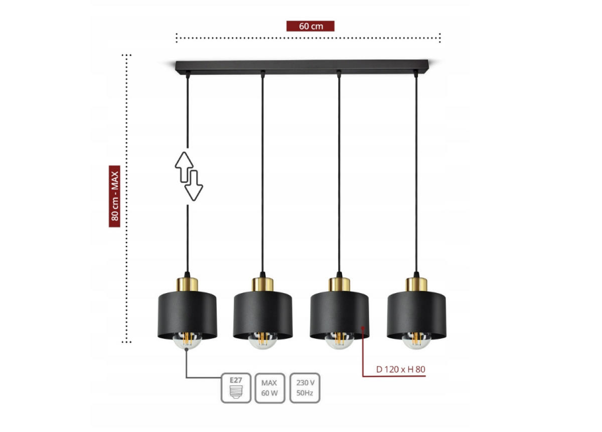 PENDELLEUCHTE BLACKSPOT - Goldfarben/Schwarz, Metall (12/65/80cm) - kiki design