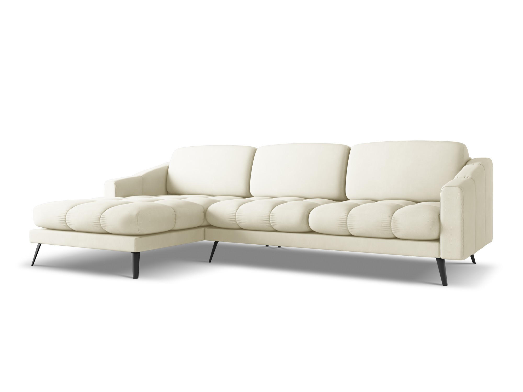 ECKSOFA Links Chenille Stoff Beige - Beige/Schwarz, Textil/Metall (160/264cm) - Makamii