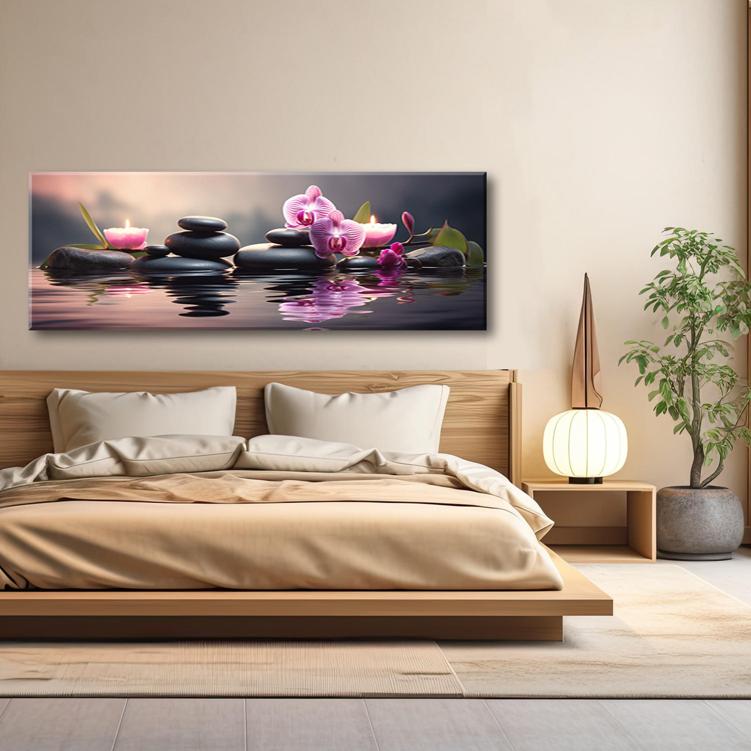 WANDBILD zen orchidee zusammensetzung - Pink, Textil (90/30cm) - Feeby