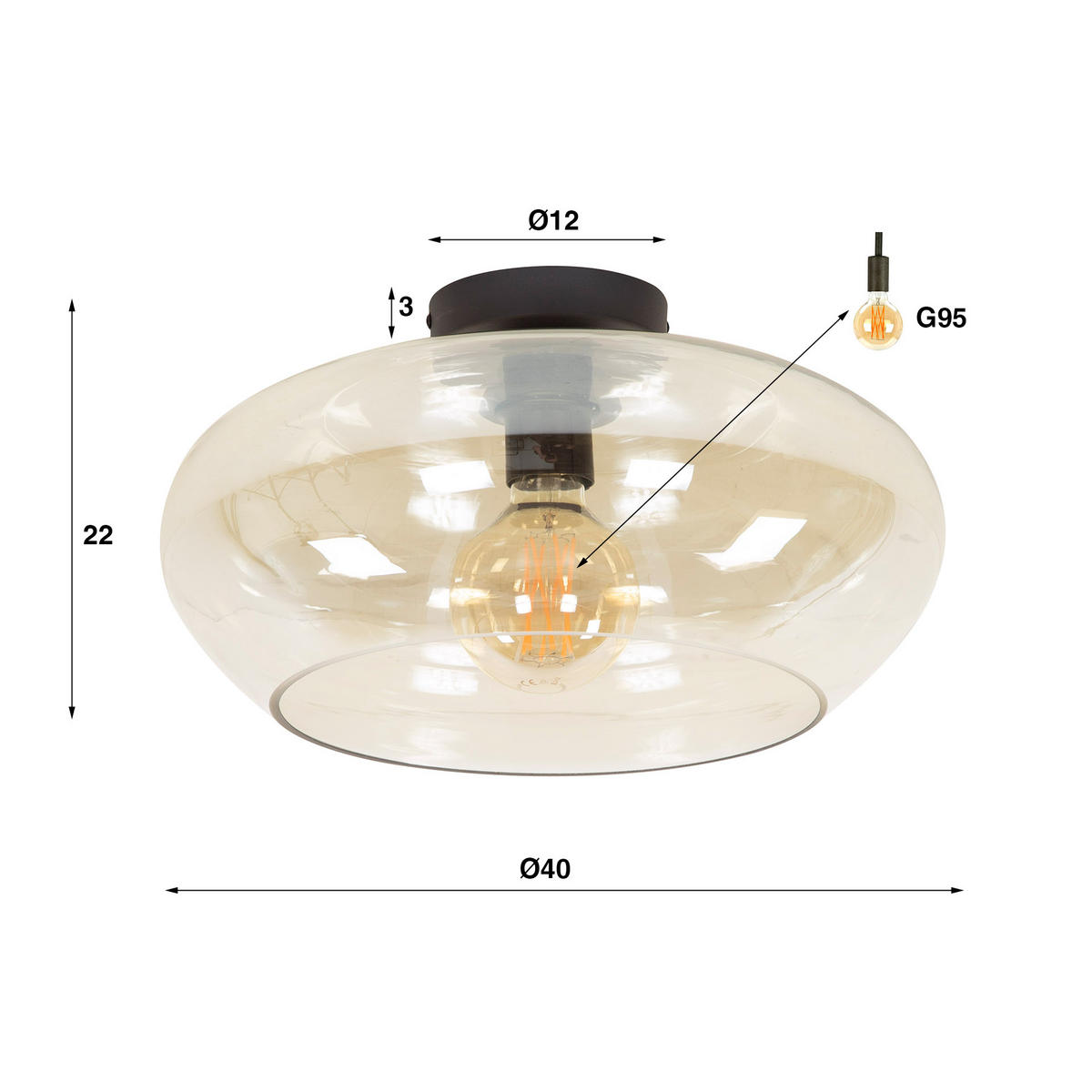 DECKENLEUCHTE Elevate Braun 40/40/22 cm - Goldfarben, Glas (40/40/22cm) - Hoyz Collection