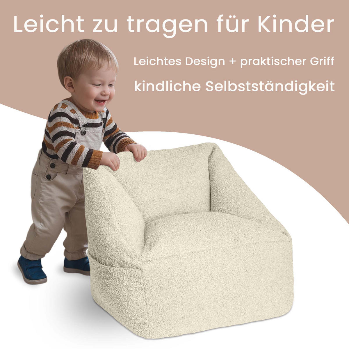 SITZSACK-SESSEL Bambino 55/60/55 cm, weicher Cord 380 g/m², mit Griff & Seitentasche, Meeresblau - Creme, Textil (55/55/60cm) - Dreamroots