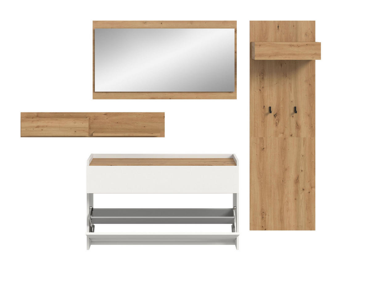 GARDEROBE Flow (B/H/T: ca. 205/192/32 cm) 4 tlg. in Weiß/Weiß - Weiß, Holzwerkstoff (205/192/32cm) - Homes & Jones