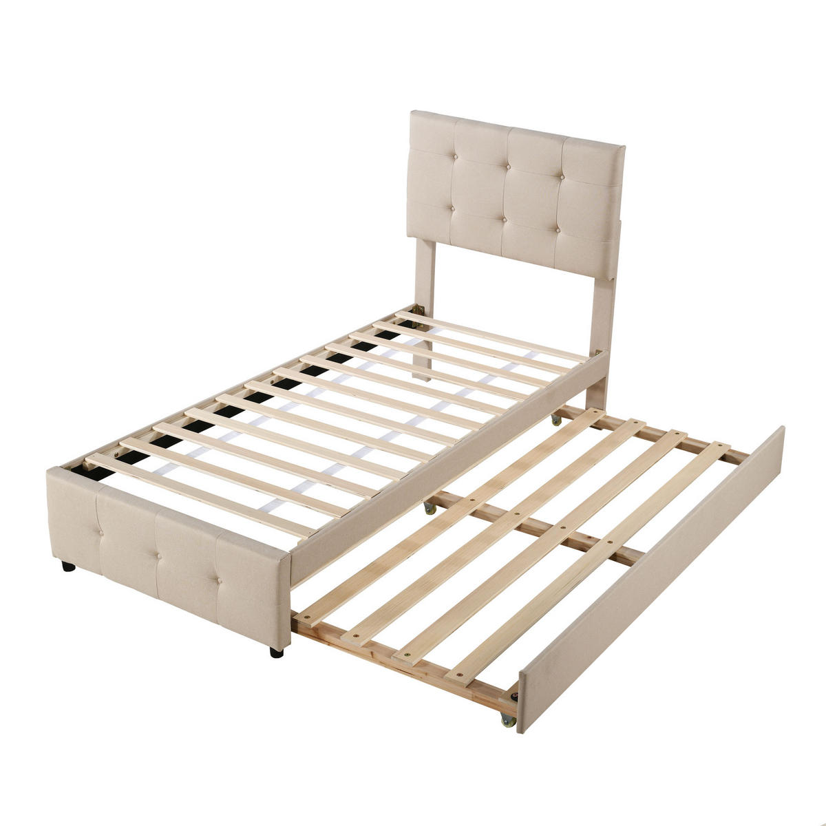 POLSTERBETT aus Leinenstoff 90x200 cm in Beige mit Ausziehbett - Beige, Textil (90/200cm) - Modfu