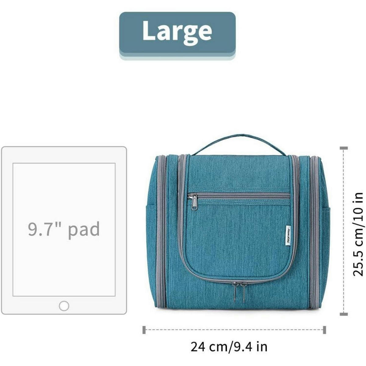 KULTURBEUTEL zum Aufhängen Blaugrün Groß 28 cm - Petrol, Textil (5/1/5cm)