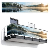 BALKON-SICHTSCHUTZ See - Nebel - Berge - Landschaft - Hellblau, Kunststoff (500/110cm) - MuchoWow