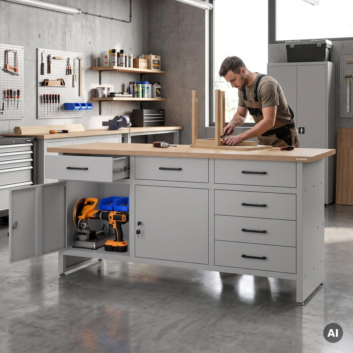 WERKBANK HENRY 1700 x 850 x 600 mm - Grau, Metall (170/85/60cm) - Jan Nowak