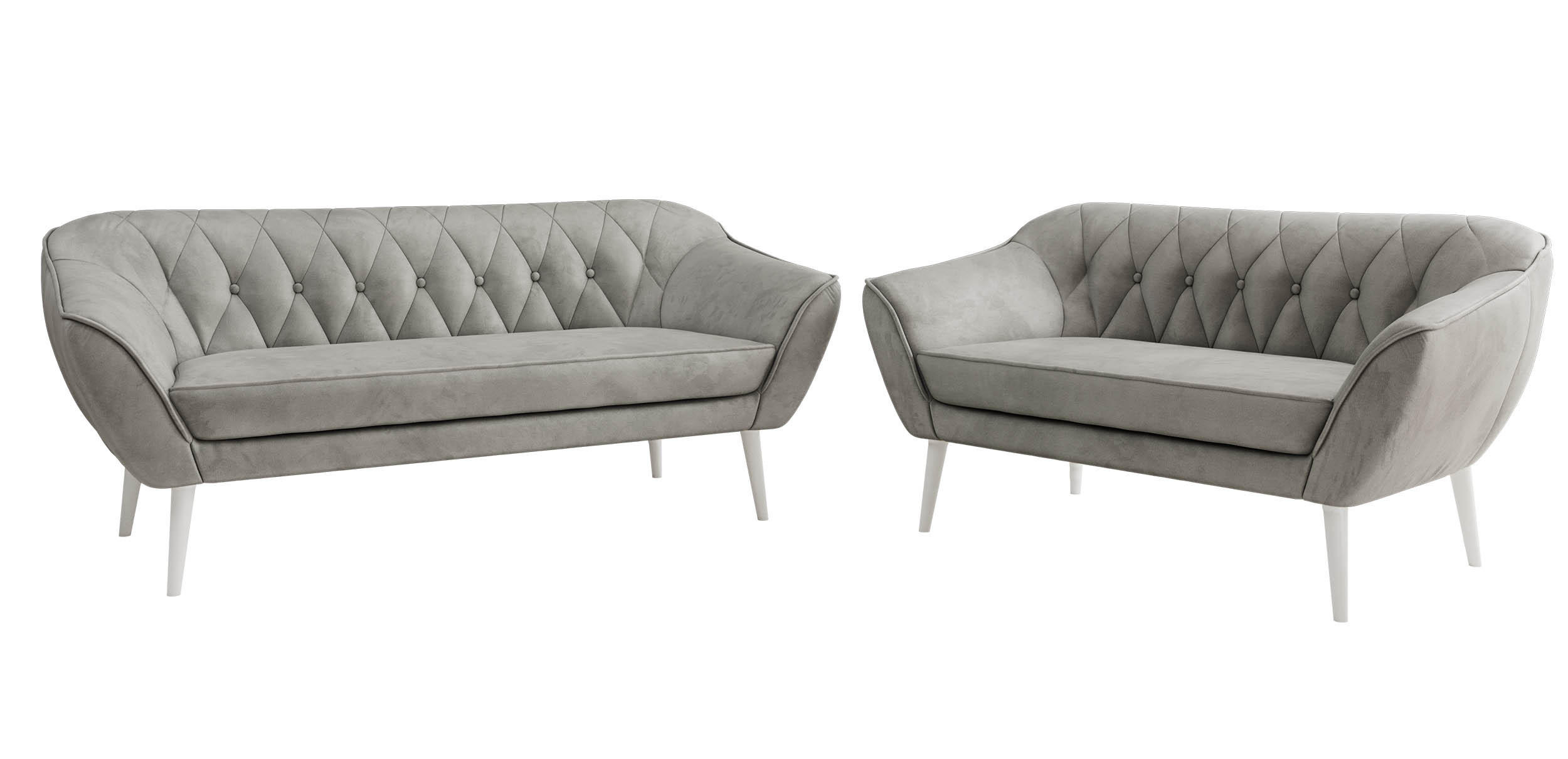 SEDACÍ SOUPRAVA 3+2 PIRS - Světle šedá Samet - Bílé nohy - bílá/světle šedá, kompozitní dřevo/textil (180/75/74cm) - MKS